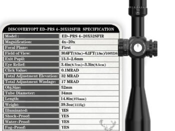 DISCOVERYOPT ED-PRS GENII 4-20X52SFIR FFP MRAD Rifle Scope