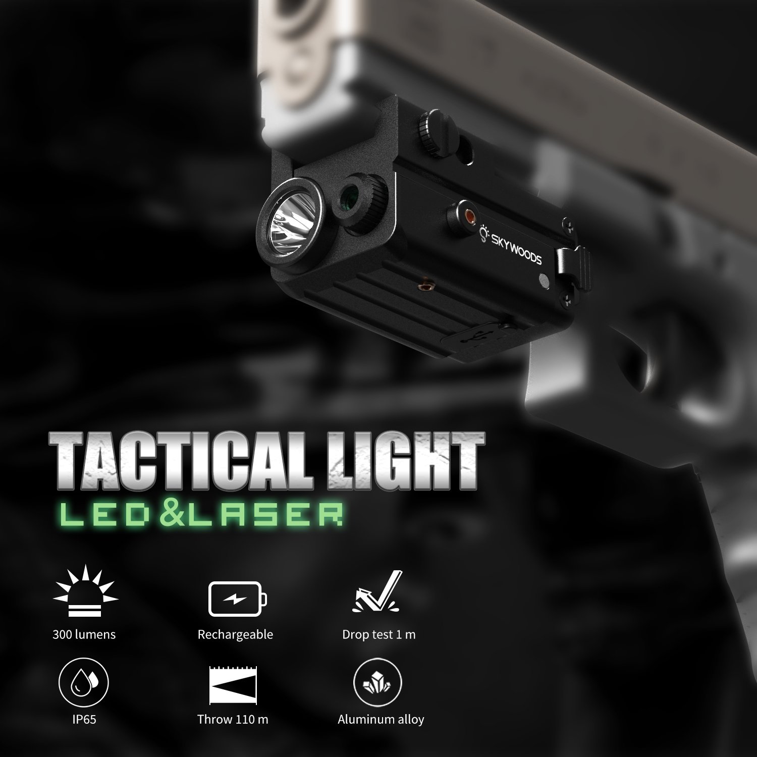 Skywoods PL300G Pistol Light With Laser