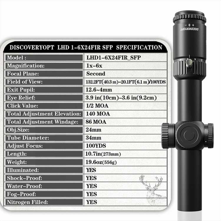 DiscoveryOPT LHD 1-6X24SFIR SFP-MOA Diameter34MM Fiber Reticle Scopes