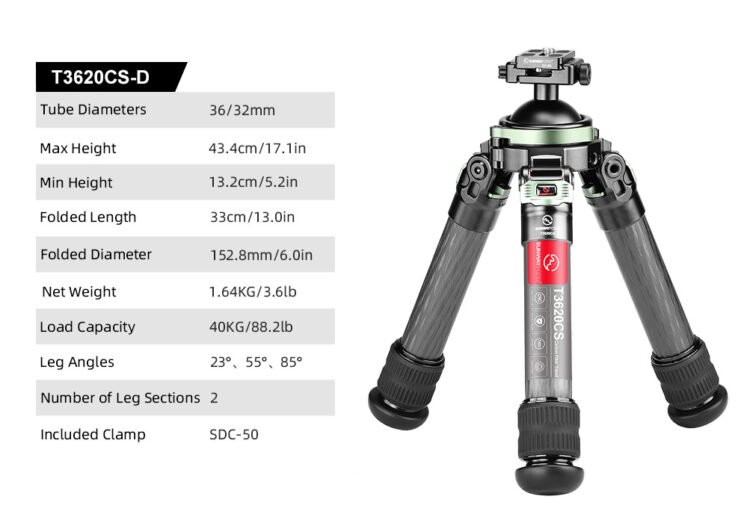 SUNWAYFOTO T3620CS-D Tripod Carbon Fiber