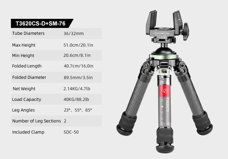 SUNWAYFOTO T3620CS-D Tripod Carbon Fiber