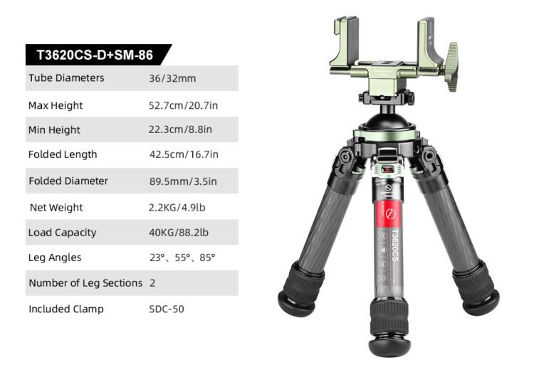 SUNWAYFOTO T3620CS-D Tripod Carbon Fiber