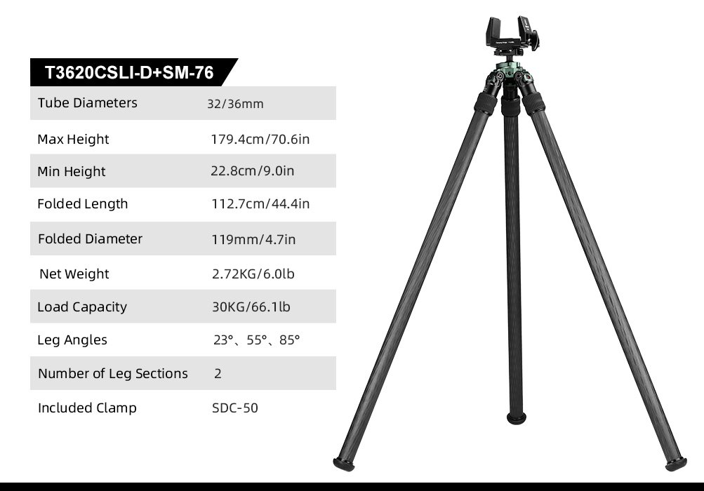 SUNWAYFOTO T3620CSLI-D Carbon Fiber Tripod