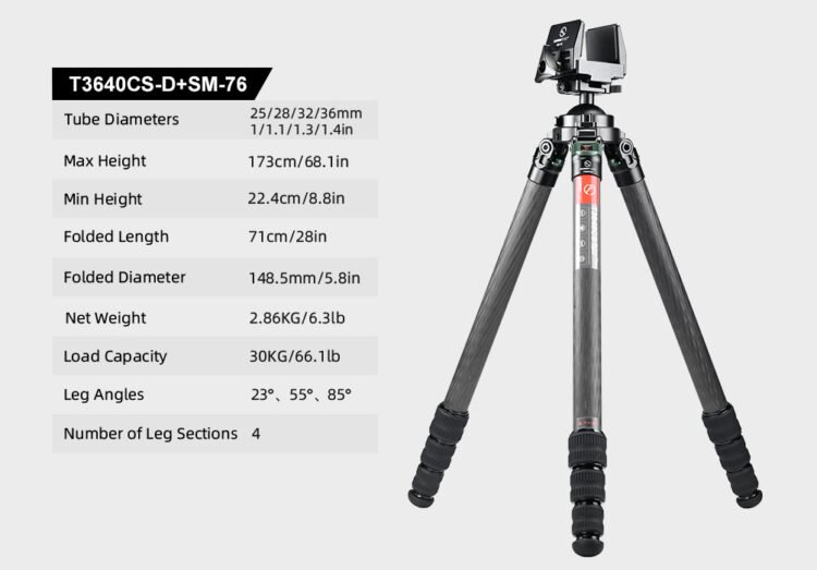 SUNWAYFOTO T3640CS-D Tripod Carbon Fiber