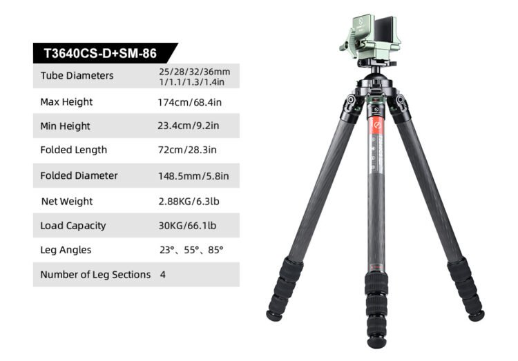 SUNWAYFOTO T3640CS-D Tripod Carbon Fiber