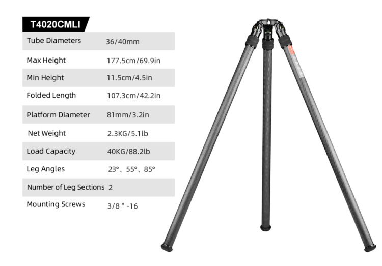 SUNWAYFOTO T4020CMLI Tripod Carbon Fiber
