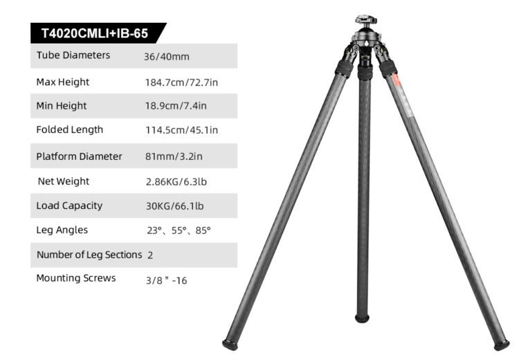 SUNWAYFOTO T4020CMLI Tripod Carbon Fiber